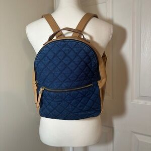 Liz Claiborne Blue and Tan Quilted Backpack